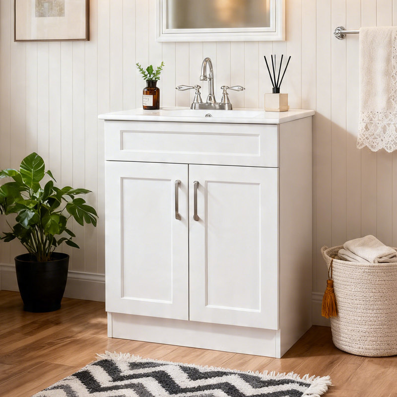 Peura 24''  Morden Single Bathroom Vanity with Ceramic Top, White