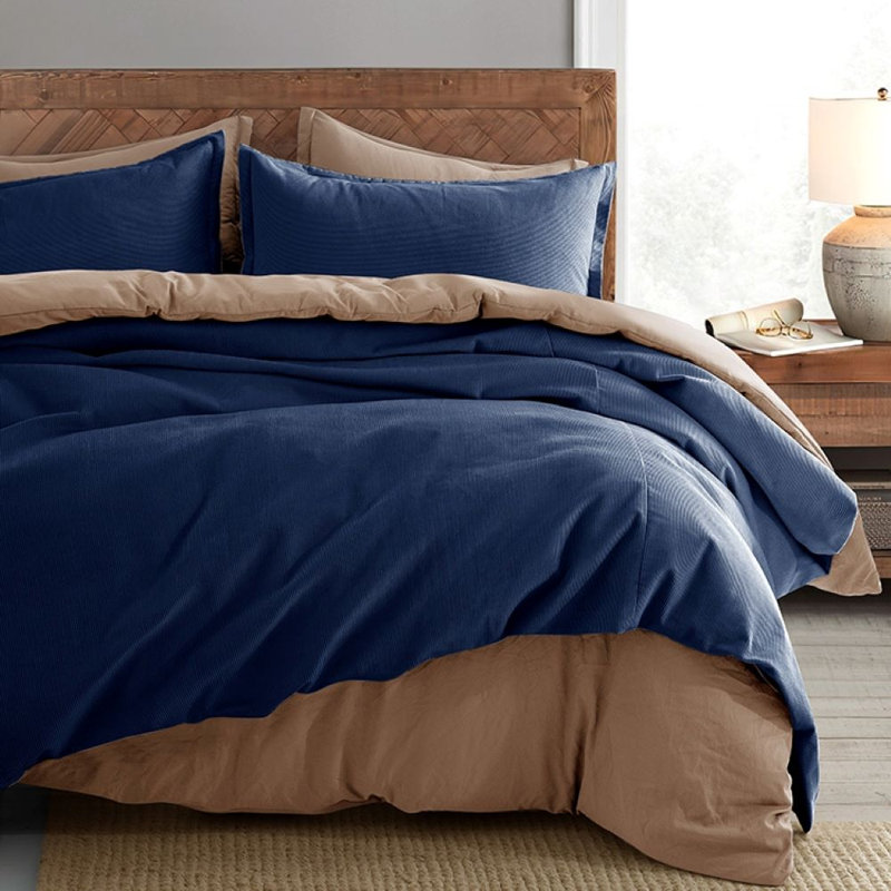 Neil Cotton Sateen Solid Colour Duvet Cover, Supper King Duvet Cover + 2 King Pillowcases, Navy Blue