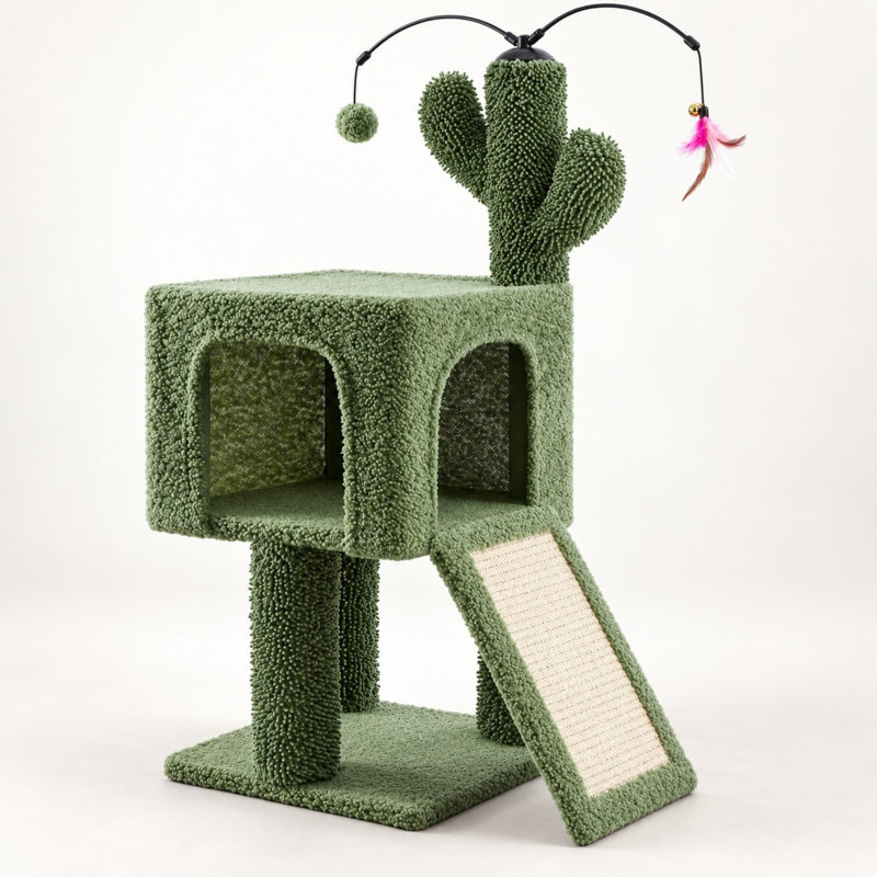 32" Cactus Cat Tree with Condo, Sisal Scratching Post and Interactive Toys