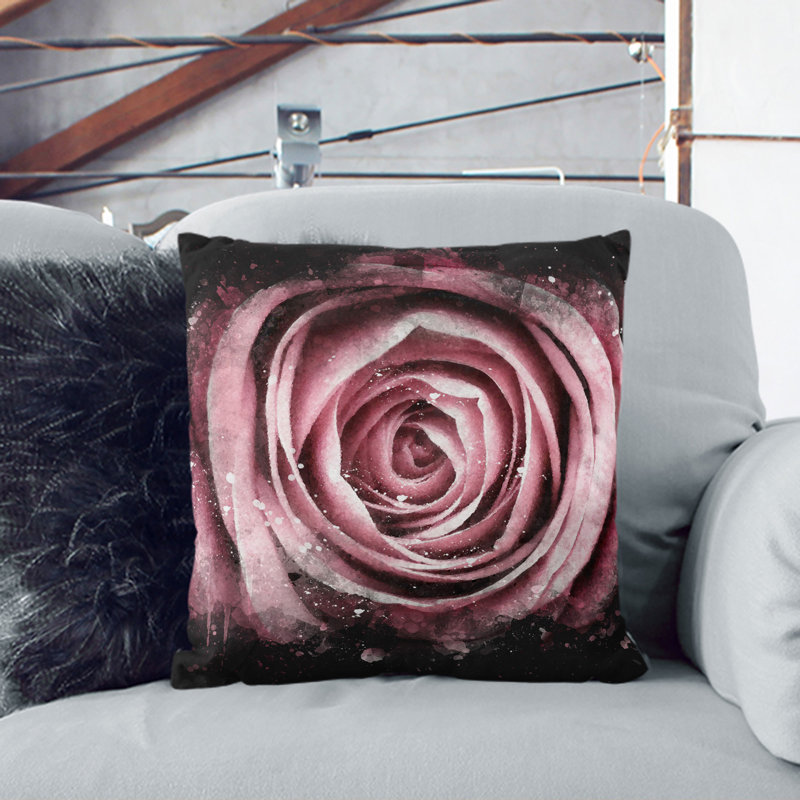 Pink Rose Flower Vol.2 Scatter Cushion, Black, 40cm H x 40cm W x 15cm D