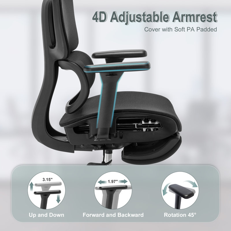 Ergonomic Black Mesh Adjustable Task Office Chair with Headrest