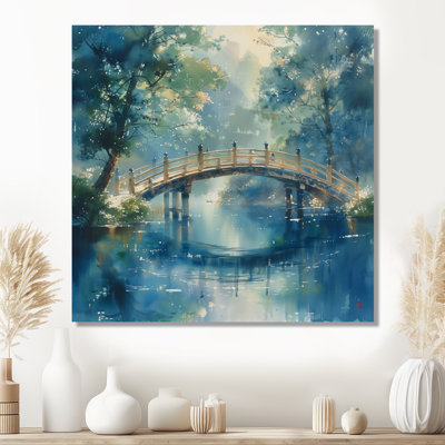 Bleu, vert, rivière, croisement, parc, pont, ponts, art mural, salon