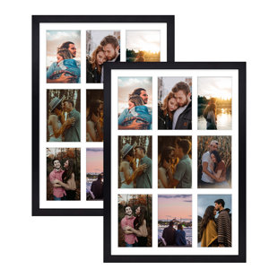 Hokku Designs 8x20 Black Photo Collage Frame, Displays Four 4x6 inch  Photos, Metal Frame with Real Glass