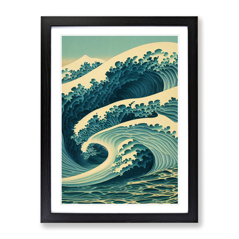 Traditional Japanese Wave No.4 - Single Picture Frame Painting, Black Framed, 64cm H x 46cm W x 2cm D