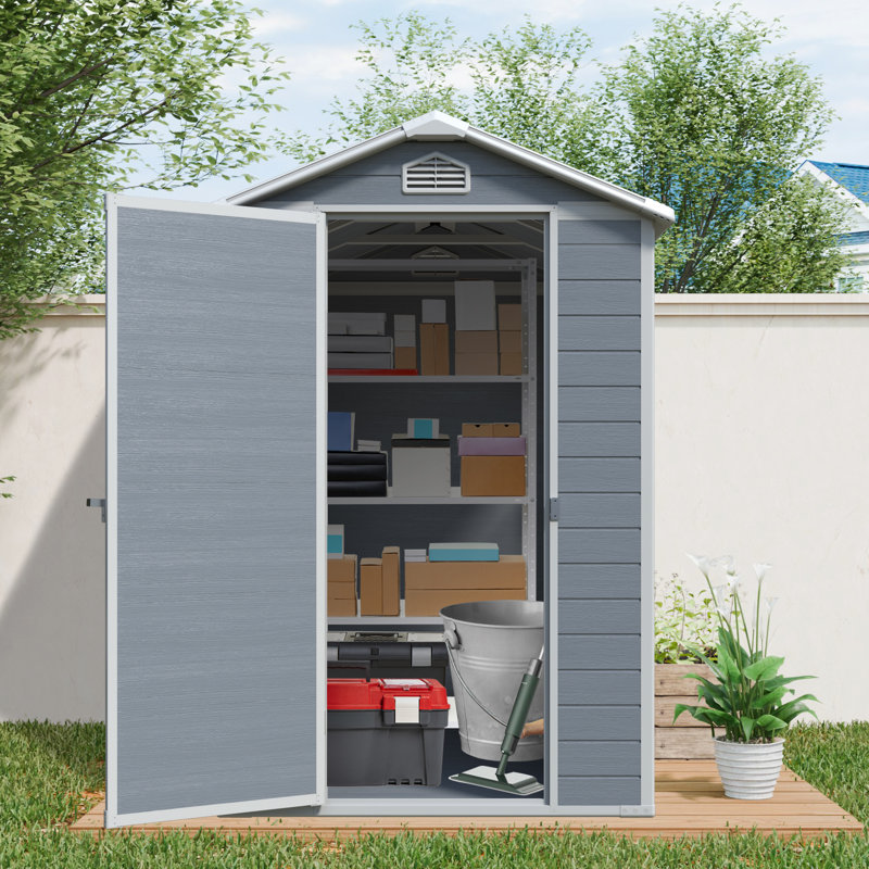 4X6ft Resin Outdoor Storage Shed Kit To Store Patio Furniture  Gray, 78.5" H x 49" W x 72.25" D, Gray