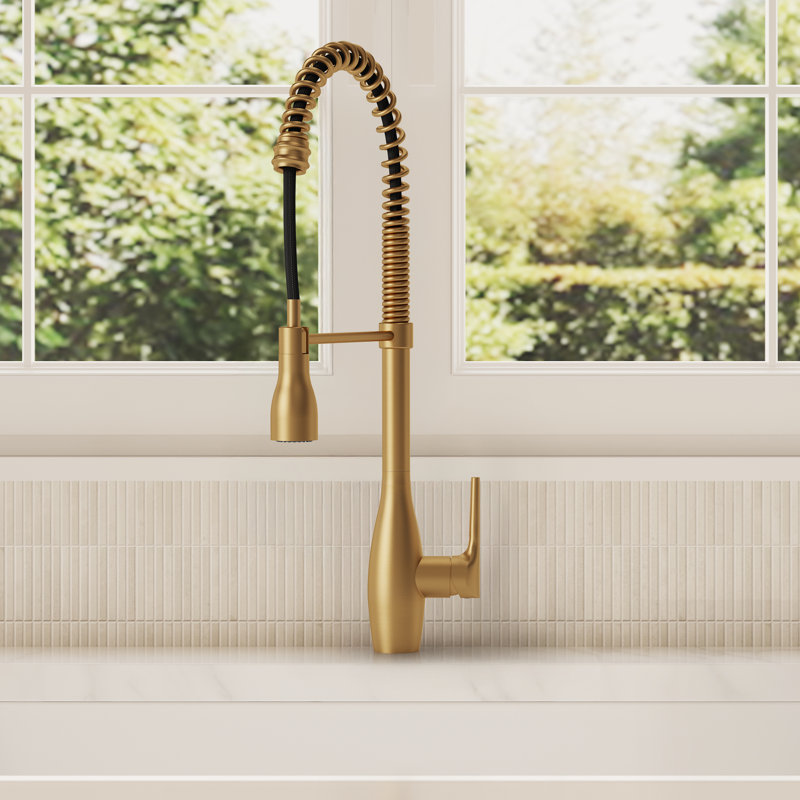 Commercial Style Dual Function Single Handle Pull Down Kitchen Faucet, Brushed Gold