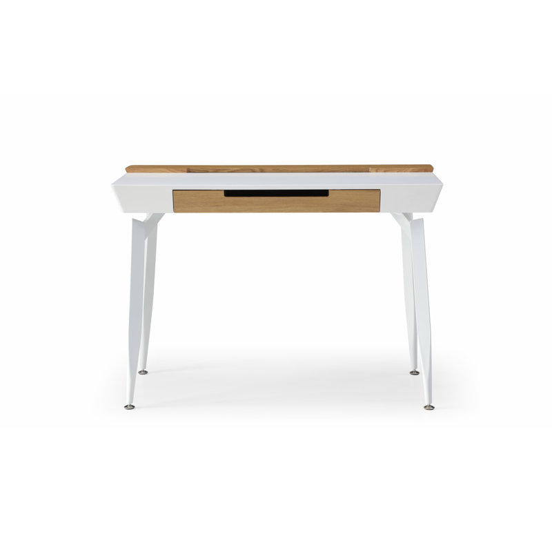 Bureau avec 3 tiroirs et rangement supérieur, Blanc / naturel