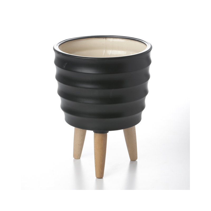 Pot à fleurs en céramique Saundra, Noir