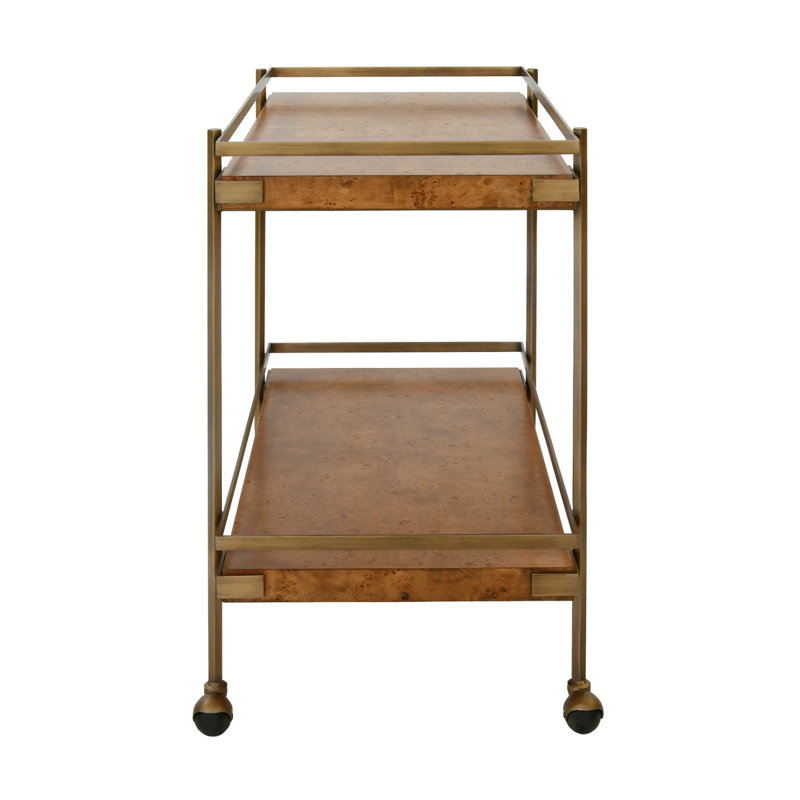 Cash Bar Cart, Antique Brass/Dark Brown, Dark Brown