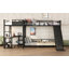 Lit superposé en L en métal avec lit mezzanine simple, bureau et tablettes de rangement
