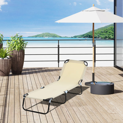 Foldable Outdoor Chaise Lounge Chair, 5-Level Reclining Camping Tanning Chair With Strong Oxford Fabric For Beach, Yard, Patio, Pool, Beige, Chair