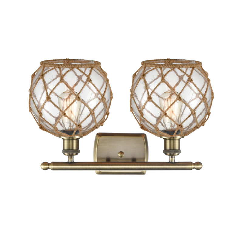 Arriola 2-Light Dimmable Vanity Light, Clear/Brown, Brushed Brass, 6 Watt Vinage LED Bulb
