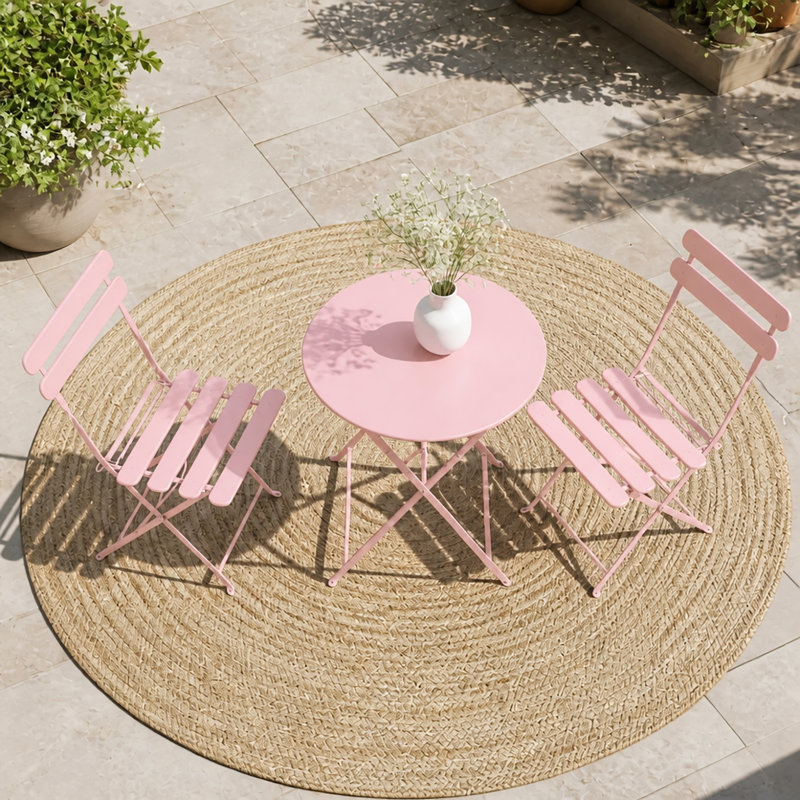 Ensemble bistro 3 pièces, ensemble de table de patio en métal et chaises pour balcon, porche et jardin, Rose