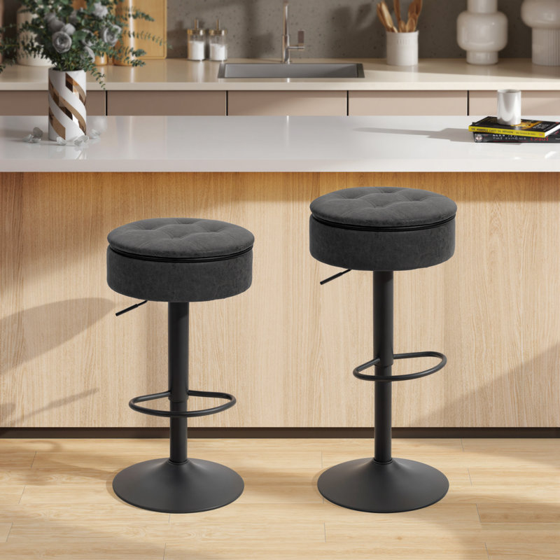 Ensemble de 2 tabourets de bar pivotants avec rangement, repose-pieds, noir, Noir