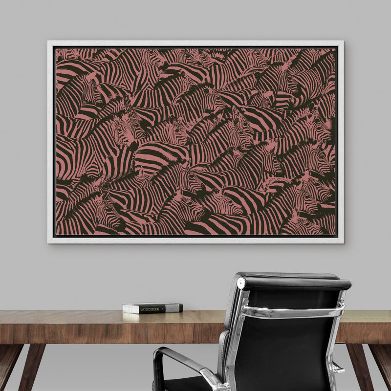 «Zebra Line Art Collage - Floater Frame», impression sur toile, H 24 po x l 36 po x P 1,5 po, Cadre blanc