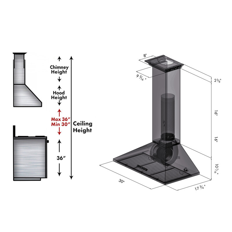  Hotte de cuisine murale ZLINE Convertible Vent, 30"
