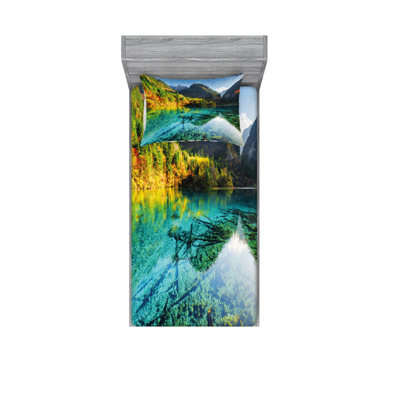Ensemble de draps Idyllic Mountain Creek, Ensemble de draps pour lit simple TG avec drap-hou
