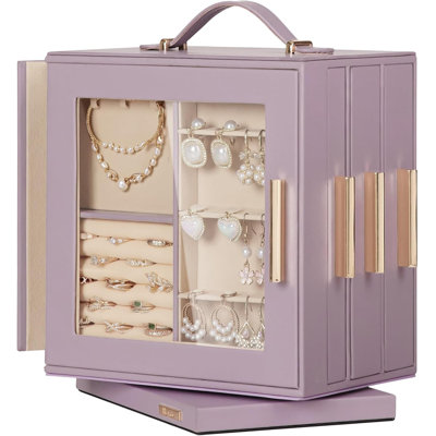 Organisateur de boîte à bijoux 360 ° avec fenêtre transparente, miroir et 7 tiroirs