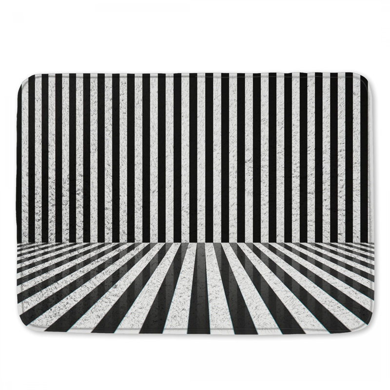 Tapis de bain noir et blanc à rayures verticales, 34in W x 21in L