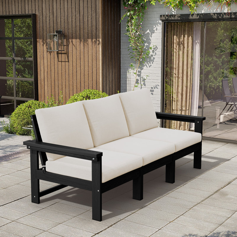 Reata HDPE 2 Piece Sofa Seating Group with Cushions, Black, White