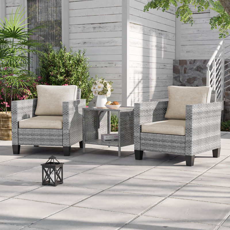 Ensemble de conversation pour patio en osier pour 2 personnes avec coussins Nakeya, ensemble de meubles d'extérieur toutes saisons pour terrasse