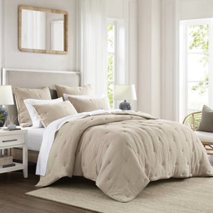 Courtepointe très grande taille en gaze de coton brodée, blanc naturel, peau, chaleur toutes saisons avec attrait douillet et taies décoratives assorties, testée pour son charme visuel léger, confortable et confortable