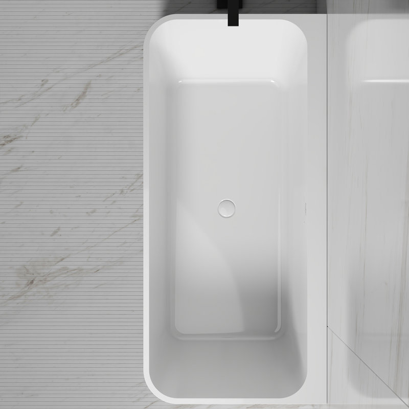 Baignoire de trempage murale en acrylique blanche 59 "x 30" avec trop-plein et bonde escamotable pour salle de bain MonBlari