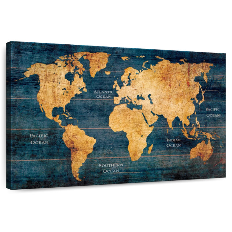 Océan rustique de la carte du monde, H 8 po x l 12 po