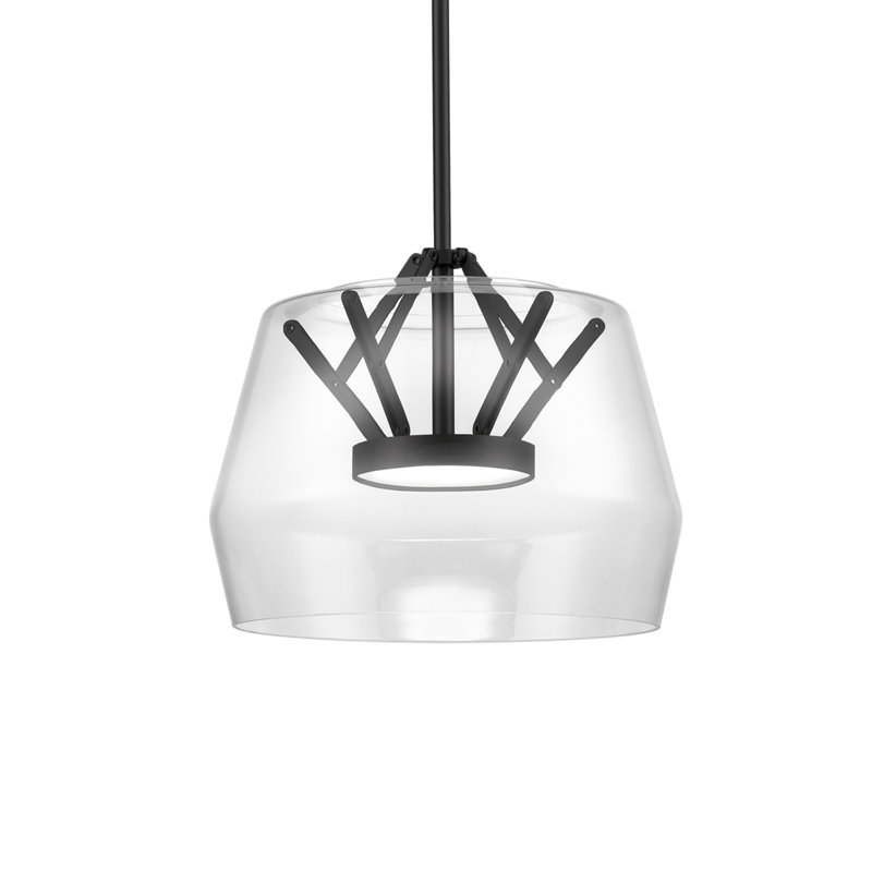 1 - Light LED Pendant, 7.88" H x 11.75" W x 11.75" D, Clear, Black