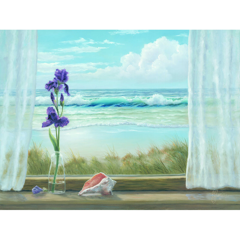 «Irises on Windowsill» par Georgia Janisse - reproduction d'art sur toile tendue, H 12 po x l 16 po