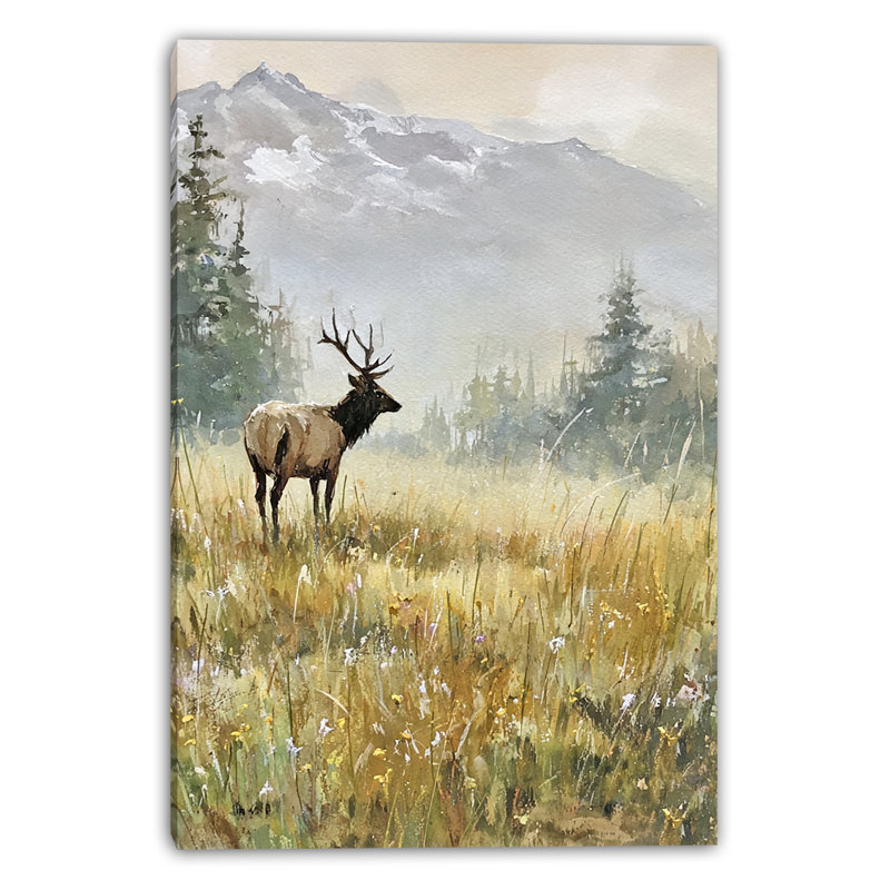 «Elk in Morning Meadow», art mural sur toile tendue, H 24 po x l 16 po