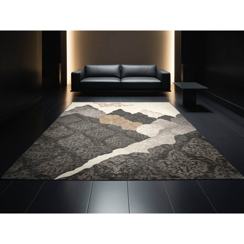 Tapis damassé classique lavable à la machine en noir Ottavio - reliure noire, 6 X 9