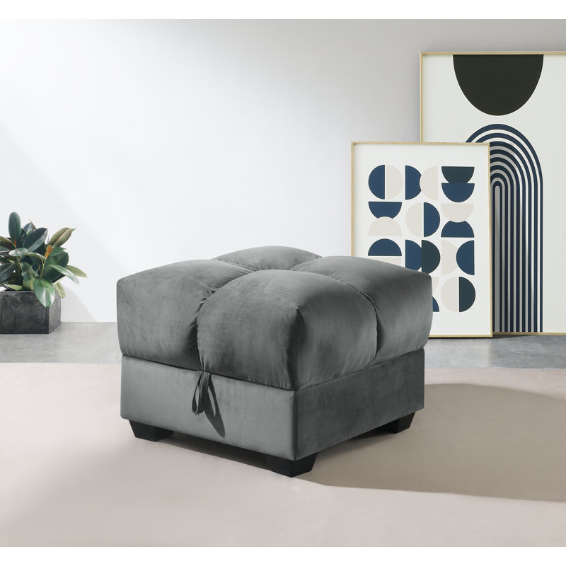 Tusarora 70cm Wide Velvet Square Solid Colour Ottoman with Storage, Grey