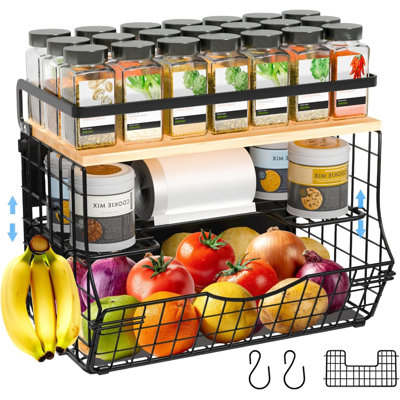 3-Tier Magnetic Shelf For Fridge With Divider & Bamboo Top, Fruit Basket Potato And Onion Storage Bins, Kitchen Large Container Magnetic Spice Rack For Refrigerator, Kitchen Counter, Fridge Organizer