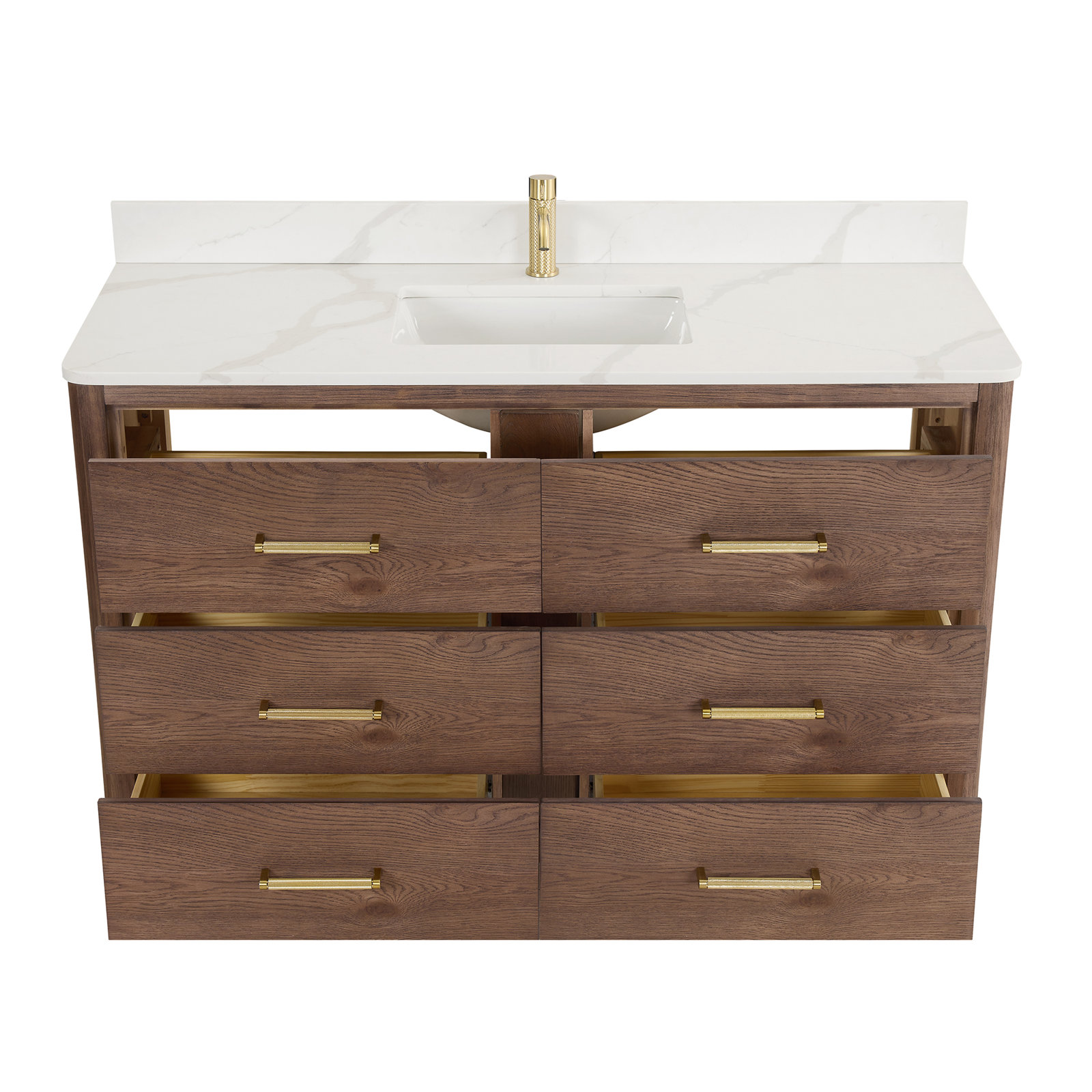 Porto 55'' Single Bathroom Vanity, Dark Brown Oak, Gold