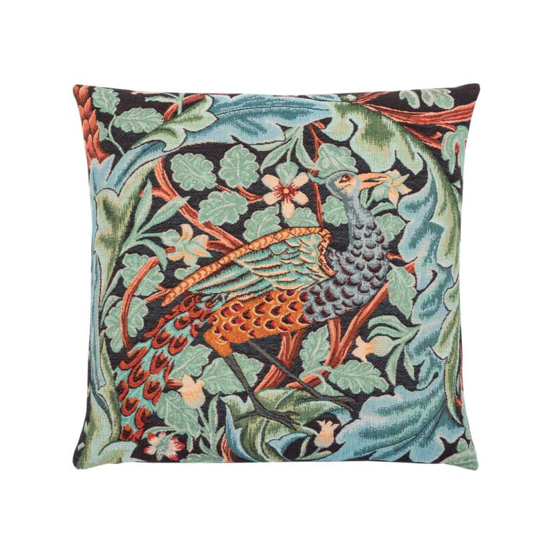Acanthus & Peacock Tapestry Cushion with Feather Filler 