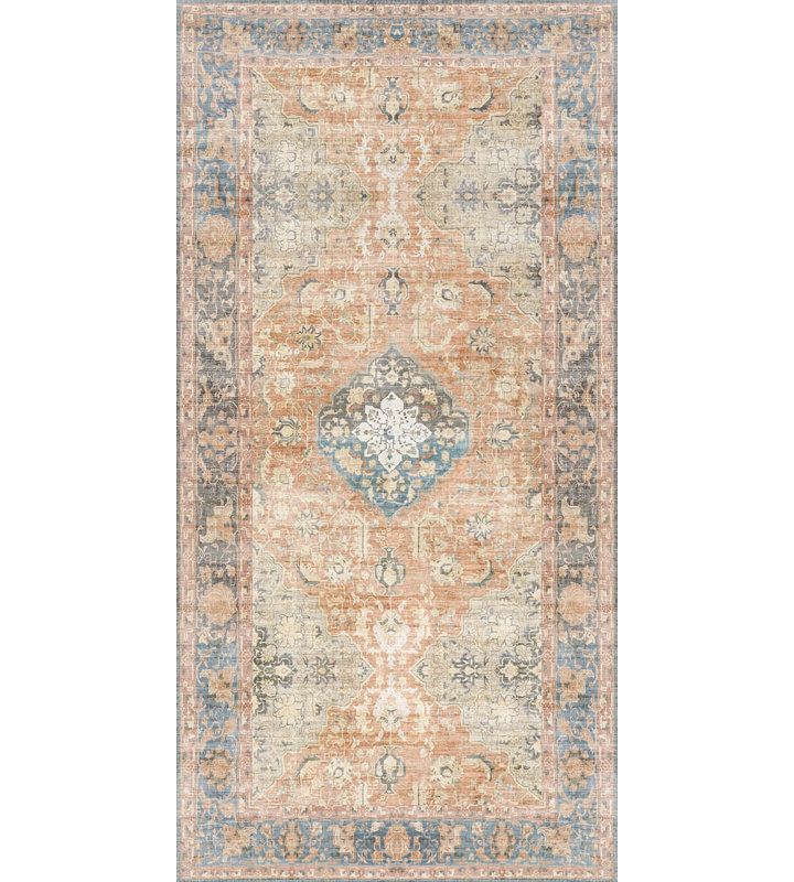 Tapis orange en vinyle facile à nettoyer Tassia, 2 pi x 3 pi