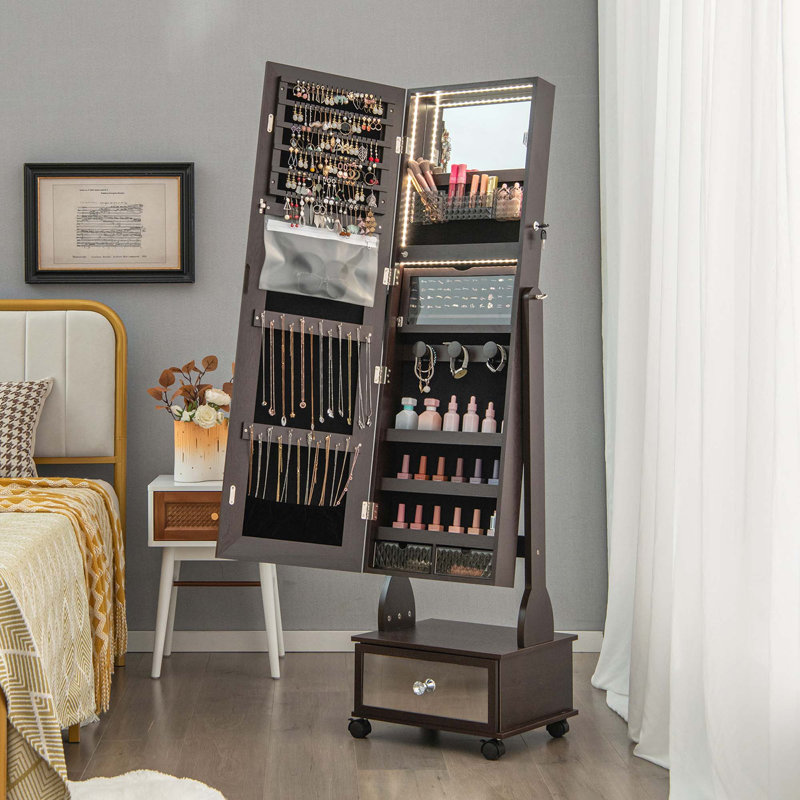 Armoire pour bijoux avec miroir Srinithya, Café