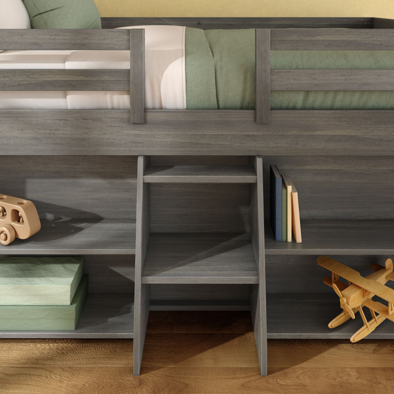 Lit mezzanine simple en bois massif Decimus, gris