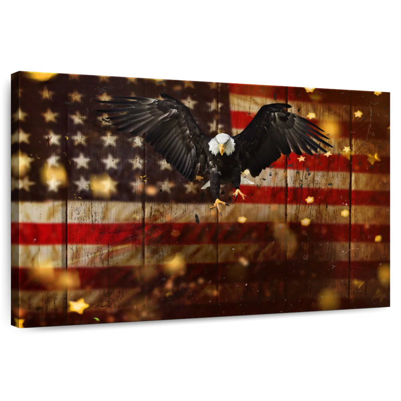 Brampt US Flag With Flying Bald Eagle, 20" H x 30" W