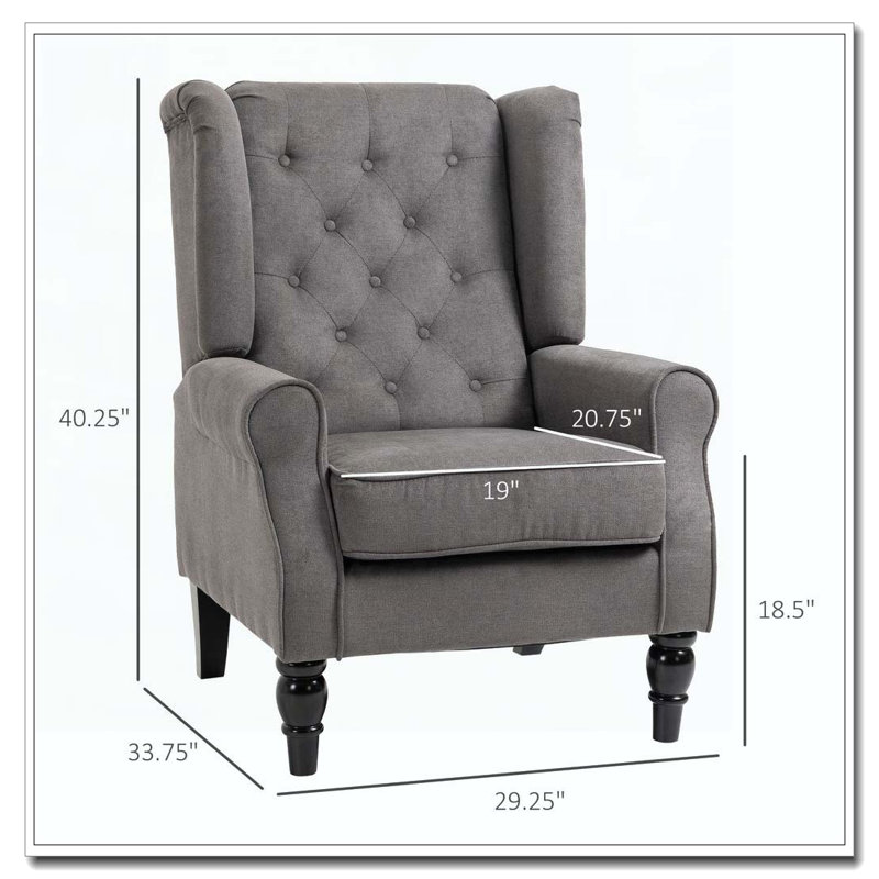 Chaise d'appoint capitonnée avec accoudoirs ronds et pieds en bois, Gris foncé