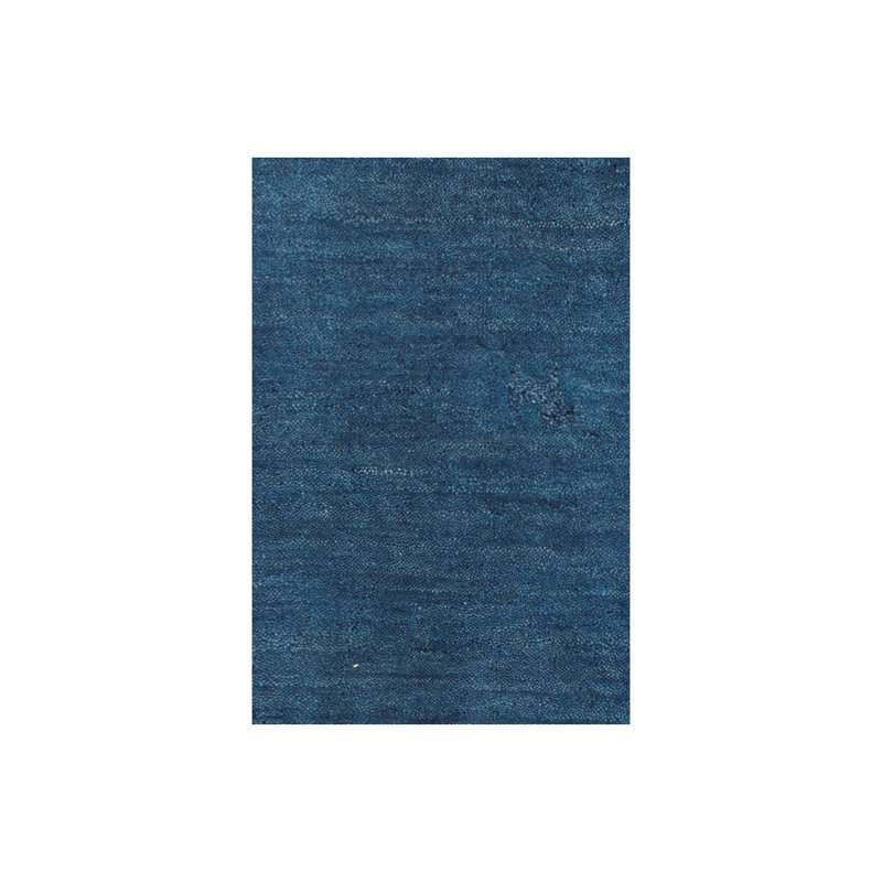 Tapis bleu uni en laine noué à la main Stockstill, Rectangle 5 pi x 7 pi 6 po