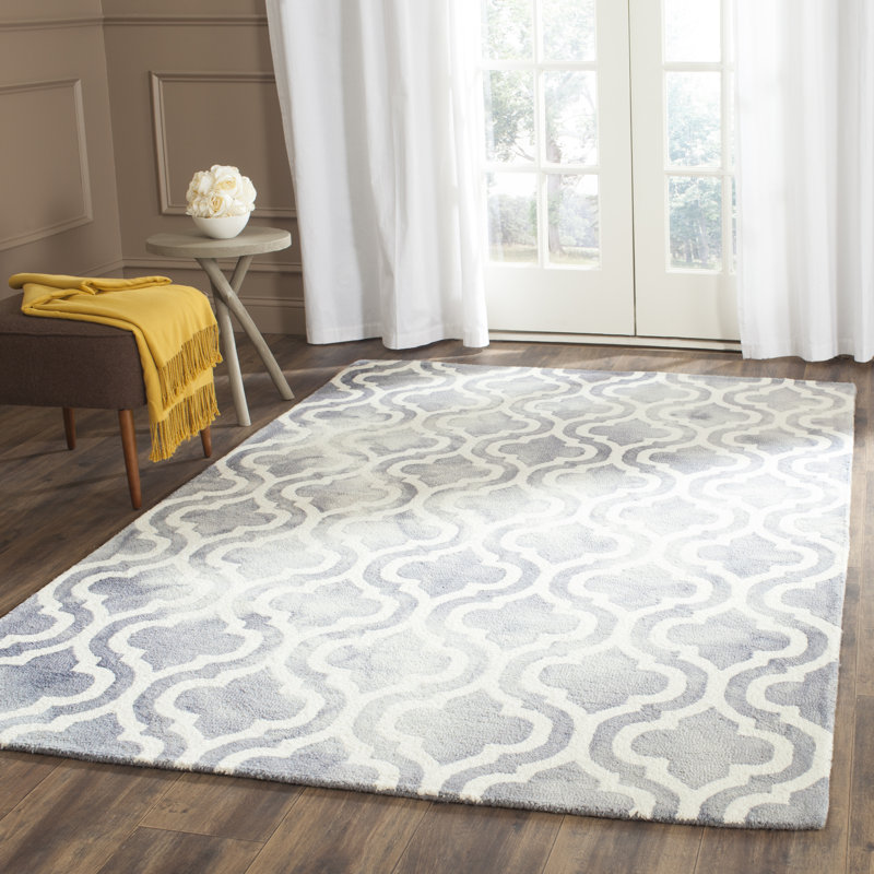 Tapis gris / ivoire en laine touffeté à la main Adelei, Rectangle 8 pi x 10 pi