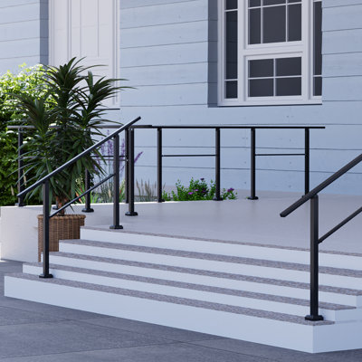 Hand Rails for Outdoor Steps, 4-5 Step Stair Railing Outdoor, 5 Step Handrails for Outdoor Steps, Black, 2Pack
