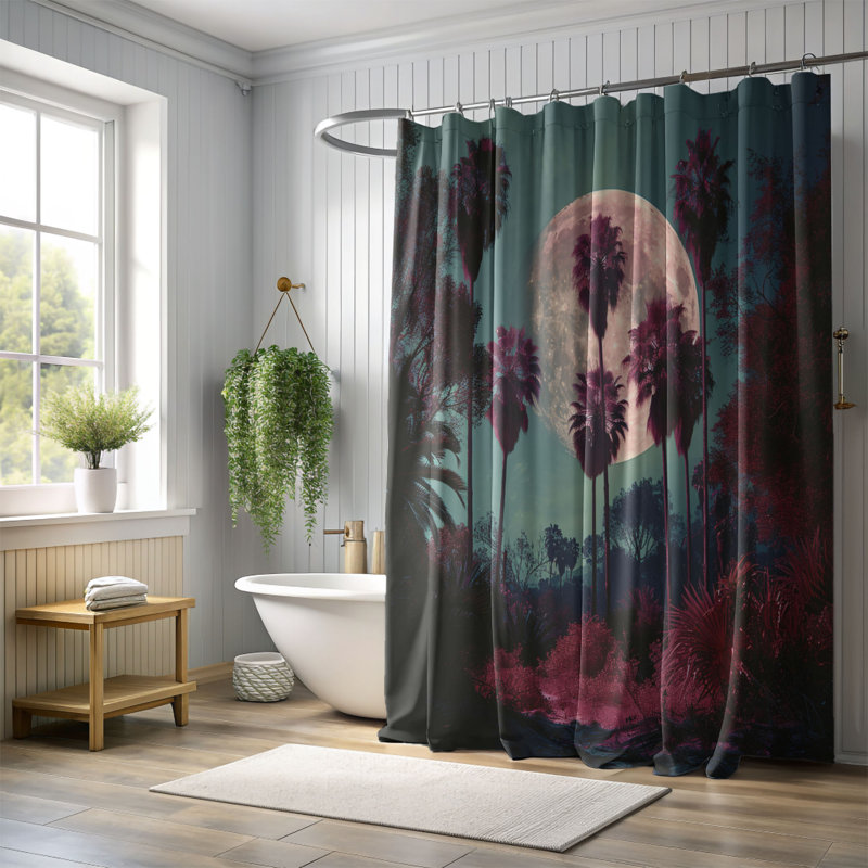Nostalgic Palm Trees - Rideau de douche standard 1 pièce, H 74 po x l 71 po