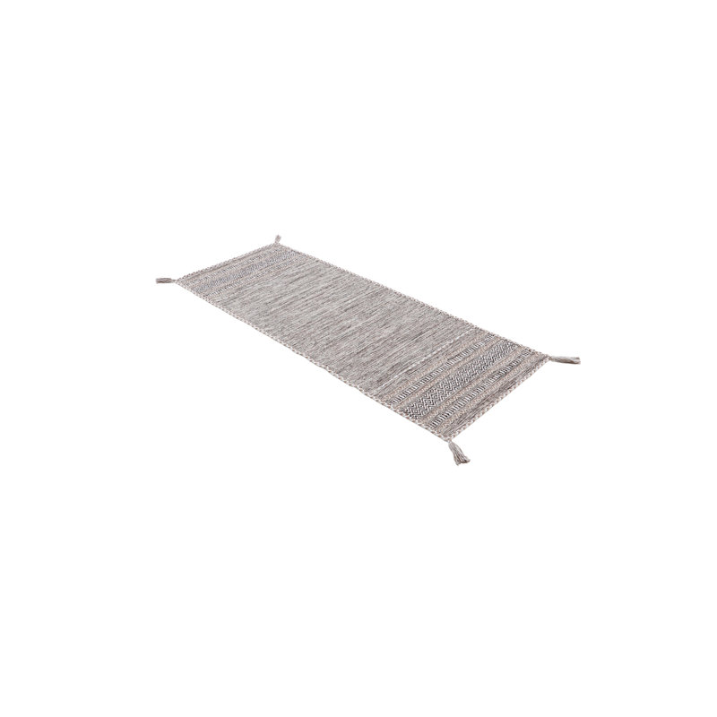 Azizi Striped Hand Woven Cotton Beige Rug, Runner 80 x 350cm