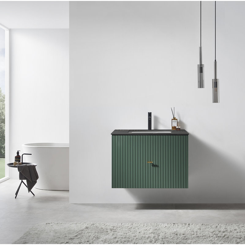 Meuble-lavabo mural moderne de 30 po Jamell, Vert forêt, Noir