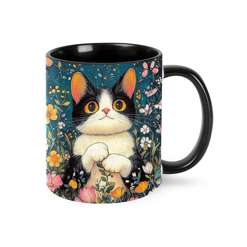 Cat Coffee Mug for Women Ceramic Tea Cup with Handle 11oz