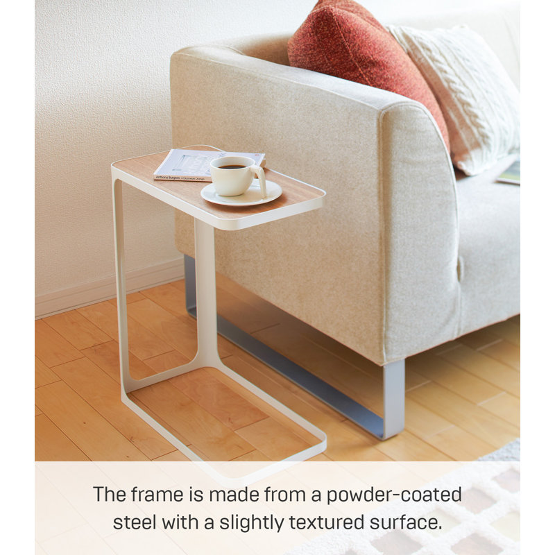 Small Metal And Wood Bedside Compact Side Table - Narrow C Shaped Slim End Table, White