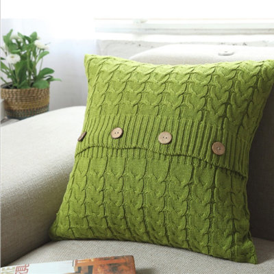 (Housse seulement) Ensemble de 1 housse de coussin décorative tricotée avec bouton